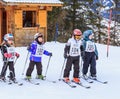 Young athletes-skiers before the start of the competition