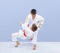 Young athletes train judo throws Royalty Free Stock Photo