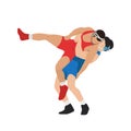 Young athletes wrestlers in the fight, duel, fight. Figures of strong men. Greco Roman, freestyle, classical wrestling