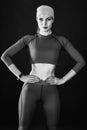 Young athletic fitness woman. Black and white photo