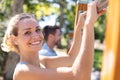 young athletic fitness woman doing pull ups Royalty Free Stock Photo