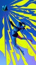 Young athletic girl in motion, volleyball player hitting ball in a jump over abstract background. Contemporary art Royalty Free Stock Photo