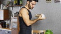 Young man drinking a smoothie drink or a protein shake Royalty Free Stock Photo