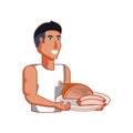 Young athletic man with ham and sausages Royalty Free Stock Photo