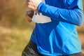 Young athletic runners on a race. Outdoor circuit