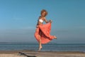 young athletic woman jumping and running on the beach Royalty Free Stock Photo