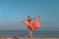 young athletic woman jumping and running on the beach Royalty Free Stock Photo