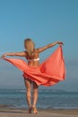 young athletic woman jumping and running on the beach Royalty Free Stock Photo