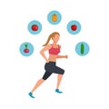 young athletic woman running with healthy icons Royalty Free Stock Photo