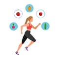 young athletic woman running with healthy icons Royalty Free Stock Photo