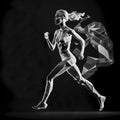 Young athletic woman silhouette running marathon illustration