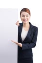 Young attractive asian woman showing a white board Royalty Free Stock Photo