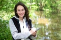 Young attractive biologist woman working on water analysis Royalty Free Stock Photo