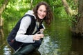 Young attractive biologist woman working on water analysis Royalty Free Stock Photo