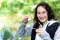 Young attractive biologist woman working on water analysis Royalty Free Stock Photo