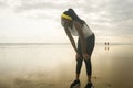 Young attractive black girl post quarantine jogging - new normal running workout of athletic and fit African American woman at Royalty Free Stock Photo