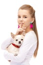 Young attractive blue eyes girl with dog chihuahua Royalty Free Stock Photo