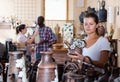 Brunette visiting ceramics studio Royalty Free Stock Photo