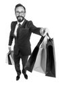 Young attractive business-man holding shopping paper bags in sale and market opportunity concept performing as customer or salesma Royalty Free Stock Photo