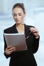 Young attractive business woman reading contract documents Royalty Free Stock Photo