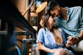 Young attractive couple on date in coffee shop Royalty Free Stock Photo