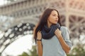 Young attractive confident woman Eiffel Tower in Paris, France Royalty Free Stock Photo