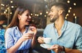 Young attractive couple on date in coffee shop Royalty Free Stock Photo