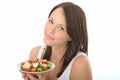Young Attractive Cute Healthy Happy Woman Holding a Plate of Fresh Salmon Salad Royalty Free Stock Photo