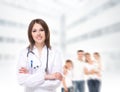 Young attractive doctor on a blurry background
