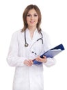 Young attractive doctor isolated over white Royalty Free Stock Photo