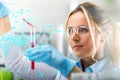 Young attractive female scientist researching in the laboratory