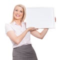 Young attractive girl holding empty message board