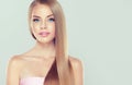 Young attractive girl-model with gorgeous, shiny, long, blond hair. Royalty Free Stock Photo