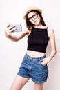 Young attractive girl taking selfie photo Royalty Free Stock Photo
