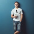 Young attractive handsome man in white t-shirt