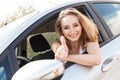 Young attractive happy woman sitting in car summertime Royalty Free Stock Photo