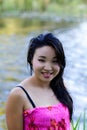 Young Japanese American Woman Wet At River In Dress Royalty Free Stock Photo