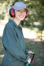 young attractive landscaper woman working in public park Royalty Free Stock Photo