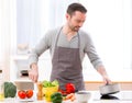 Young attractive man cooking in a kitchen Royalty Free Stock Photo