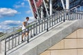 Young attractive man running in stairs