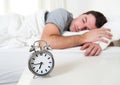 Young attractive man sleeping on bed Royalty Free Stock Photo