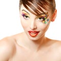 Young attractive woman with beautiful art cube abstract make-up Royalty Free Stock Photo