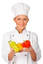 Young attractive woman chef with fresh vegetables. Isolated Royalty Free Stock Photo