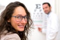 Young attractive woman doing optician test