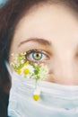 Young attractive woman in floral face mask