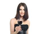 Young attractive woman holding glass of red wine. Pretty lady drinks Royalty Free Stock Photo