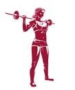 Young attractive woman with perfect muscular body training with a barbell vector illustration isolated, sport exercises active Royalty Free Stock Photo