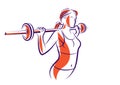 Young attractive woman with perfect muscular body training with a barbell vector illustration isolated, sport exercises active Royalty Free Stock Photo