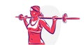 Young attractive woman with perfect muscular body training with a barbell vector illustration isolated, sport exercises active Royalty Free Stock Photo