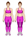 Young attractive woman in sport wear standing in front before and after lost weight